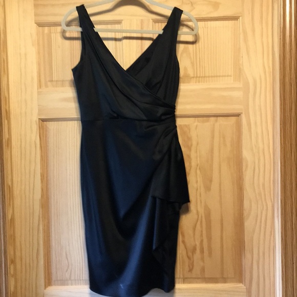 White House Black Market Dresses & Skirts - WHBM Satin LBD w Faux Wrap Top & Rouching